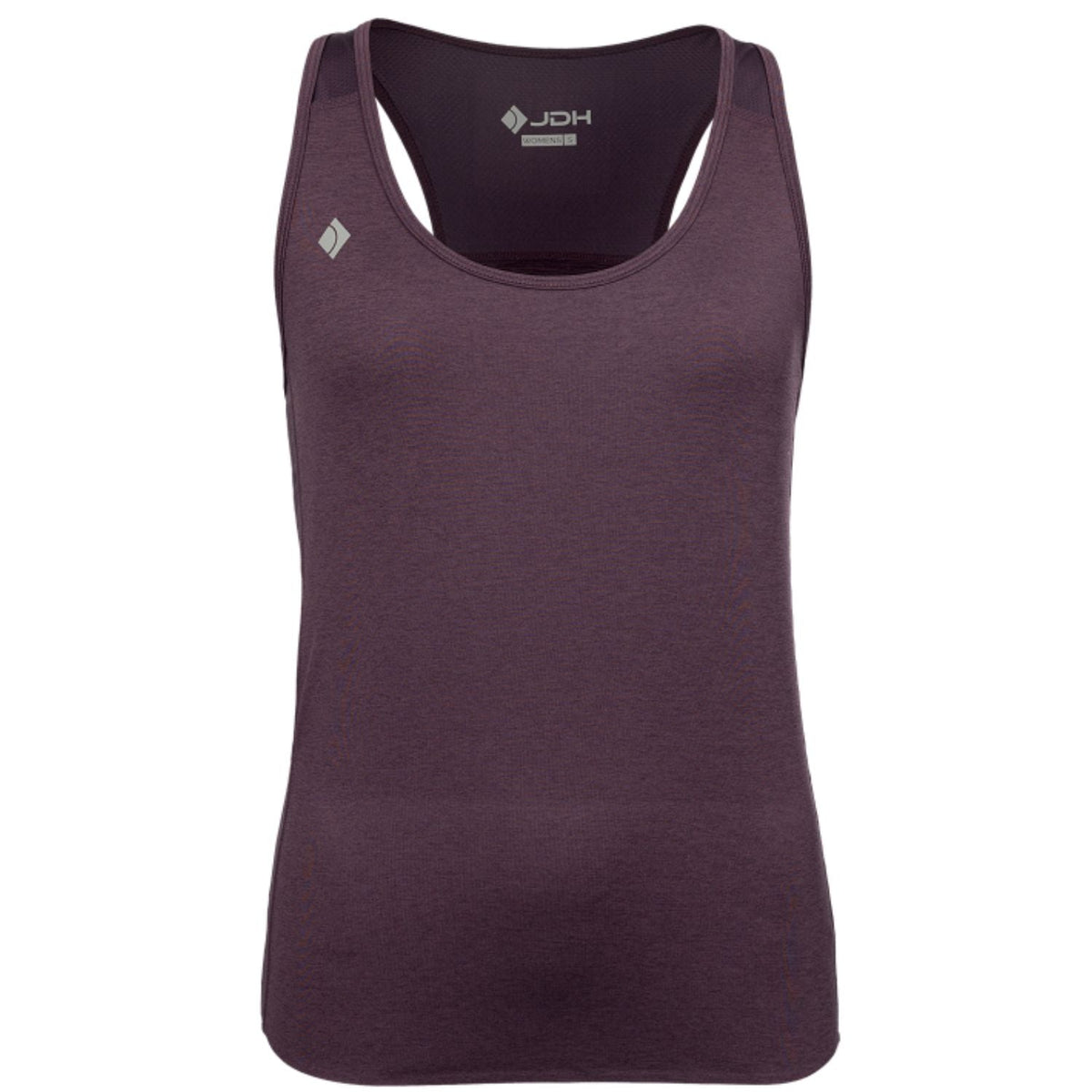 JDH Performance tanktop voor dames in aubergine, vooraanzicht met logo op de borst