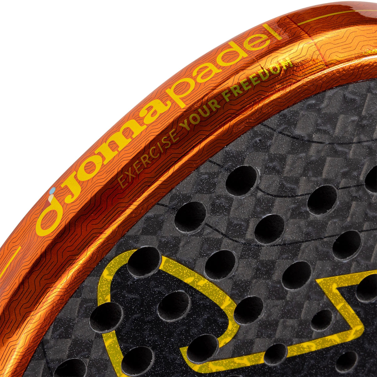 Joma Blast Pro Sft 2026 padelracket, detail framerand met Jomapadel-opdruk