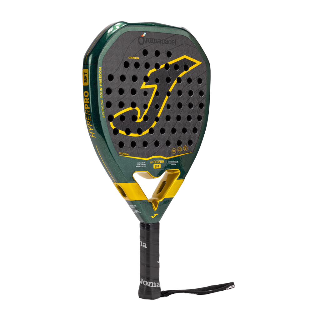 Joma Hyper Pro Sft 2026 padelracket schuin vooraanzicht, diamantvorm in groen