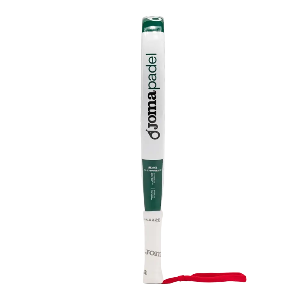 Zijaanzicht van het witgroene Joma Master 2026 met Jomapadel-opdruk op het frame