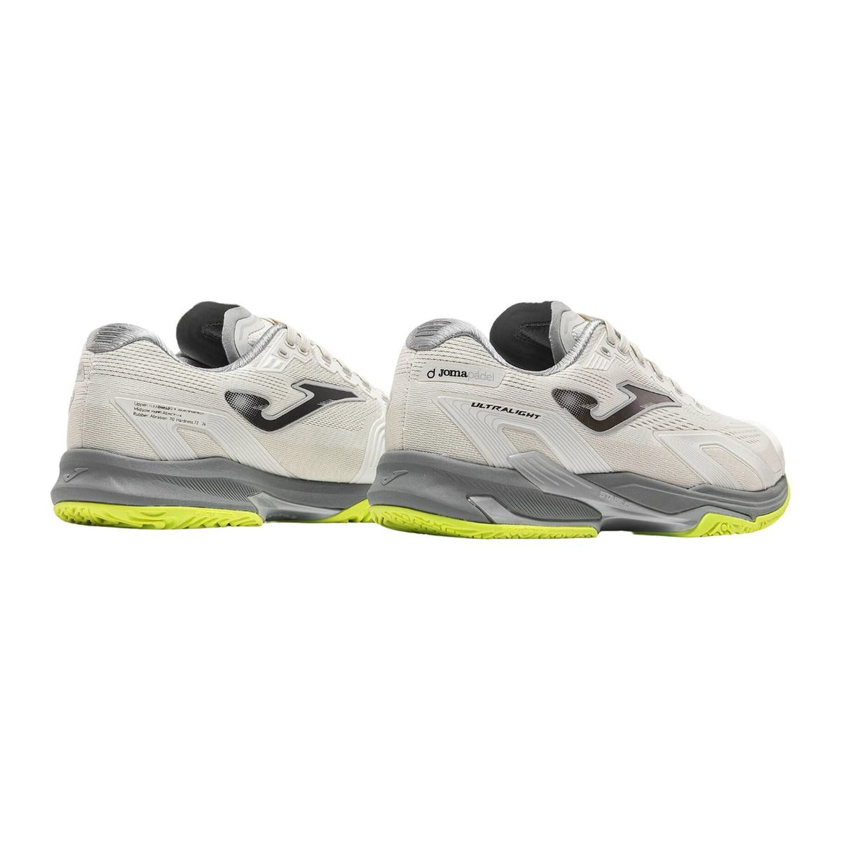 Achteraanzicht van de Joma Ultra Light Men Light Gray padelschoenen met grijze hiel