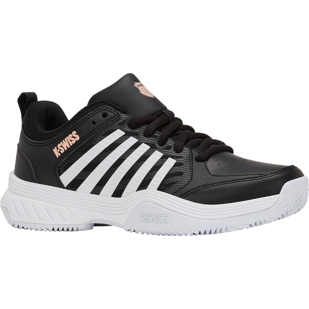 Binnenzijde van de K-Swiss Court Express 2 Clay Woman Black/White/Peach Parfait met witte tussenzool