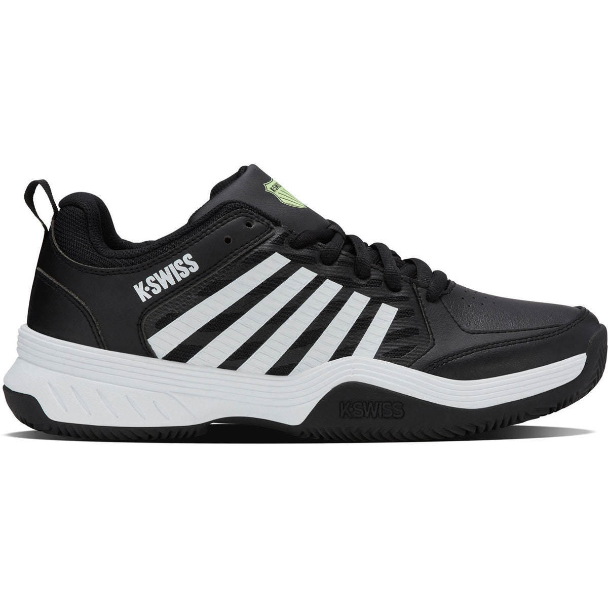 K-Swiss Court Express 2 Padel-Schuh in Schwarz mit weißen Streifen, Seitenansicht