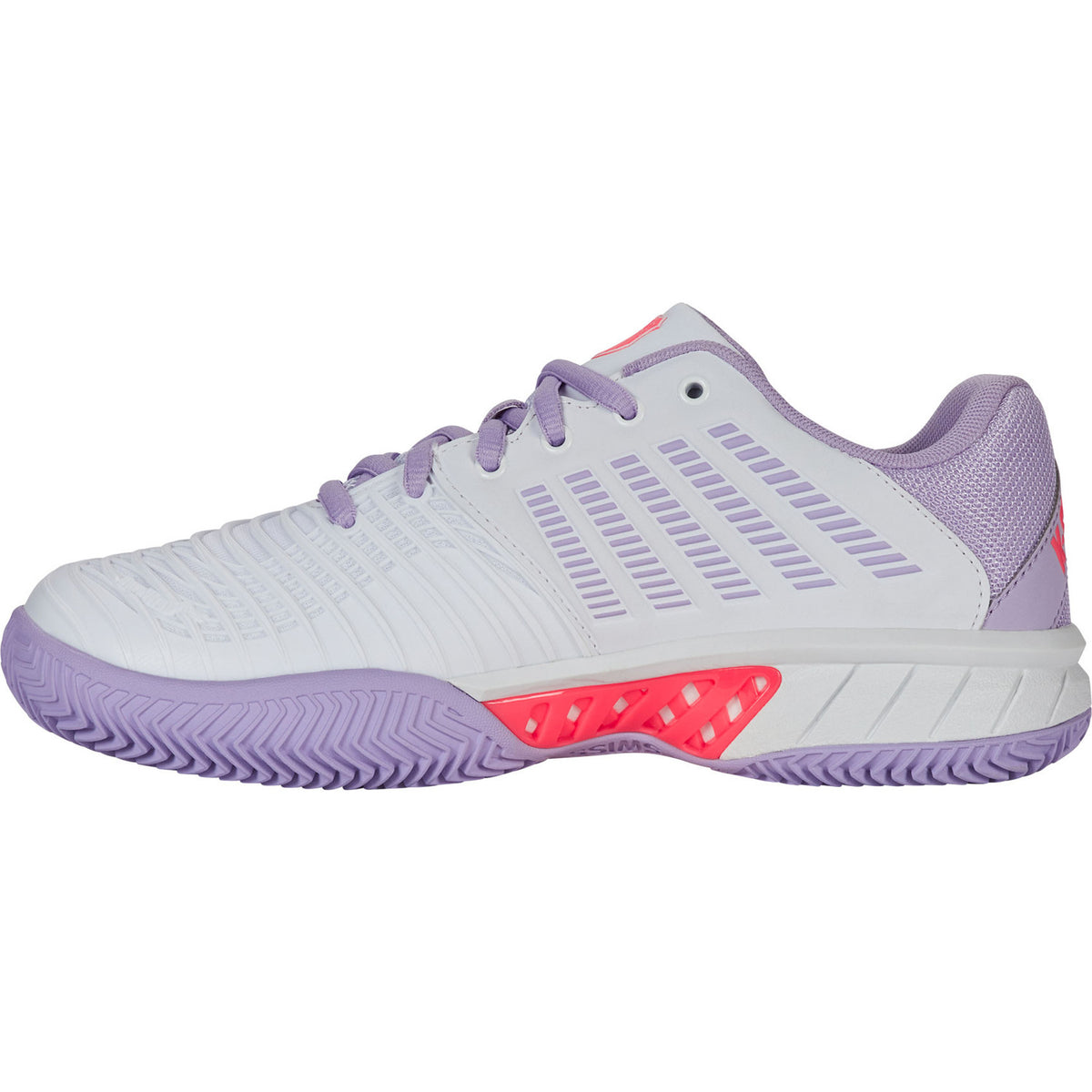 Binnenzijde van de witte K-Swiss Express Light 3 Clay W met lila zool