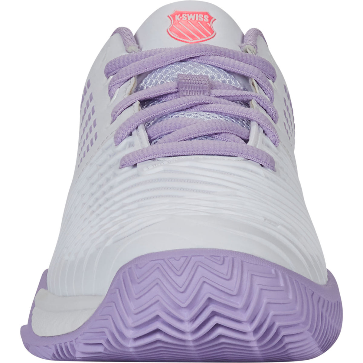Vooraanzicht van de witte K-Swiss Express Light 3 Clay W met lila tong