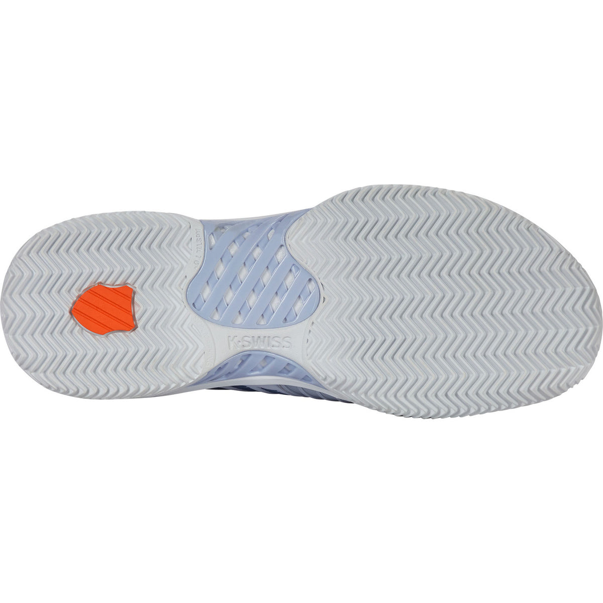 Witte zool van de K-Swiss Express Light 3 met lichtblauw en oranje vlak