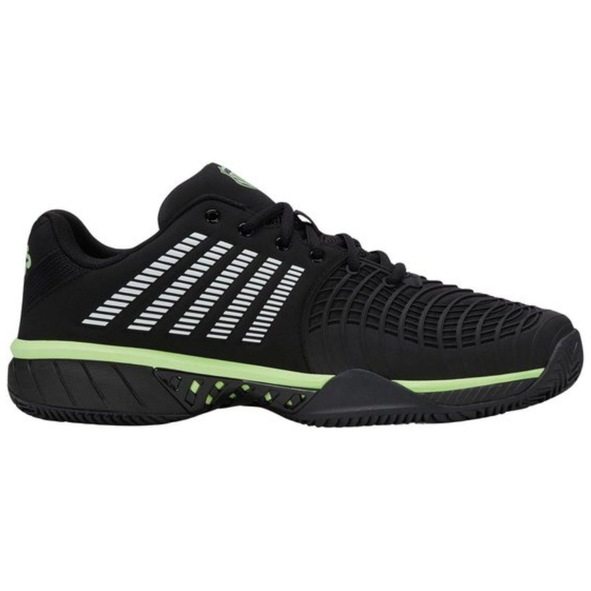 K-Swiss Express Light 3 in zwart met limegroen, zijaanzicht buitenkant