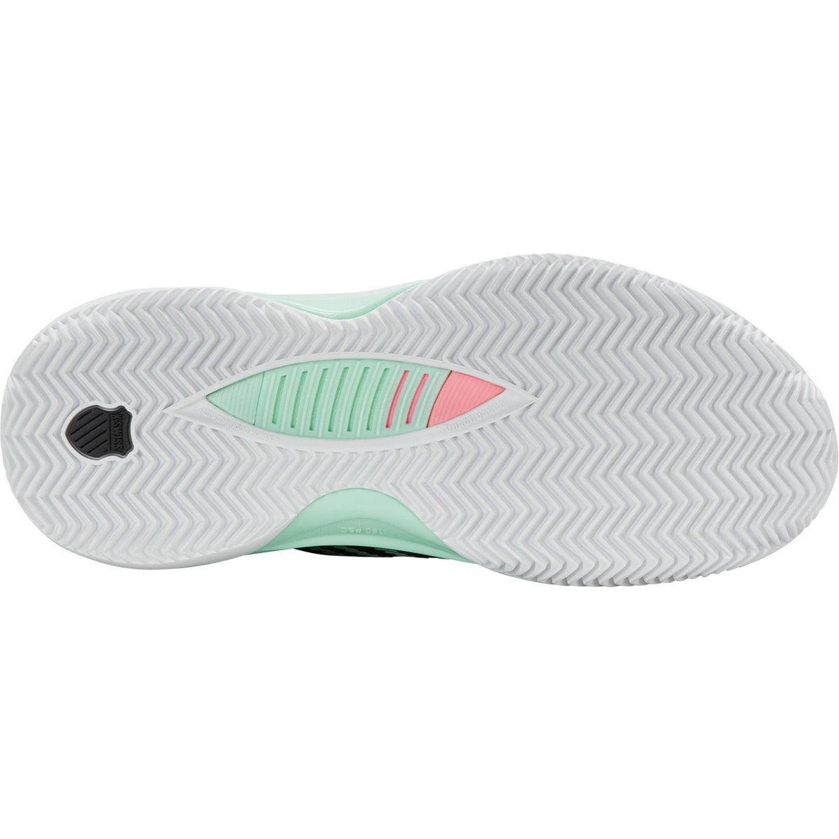 Witte zool van de K-Swiss Hypercourt Supreme 2 Clay met mintgroen en roze vlak