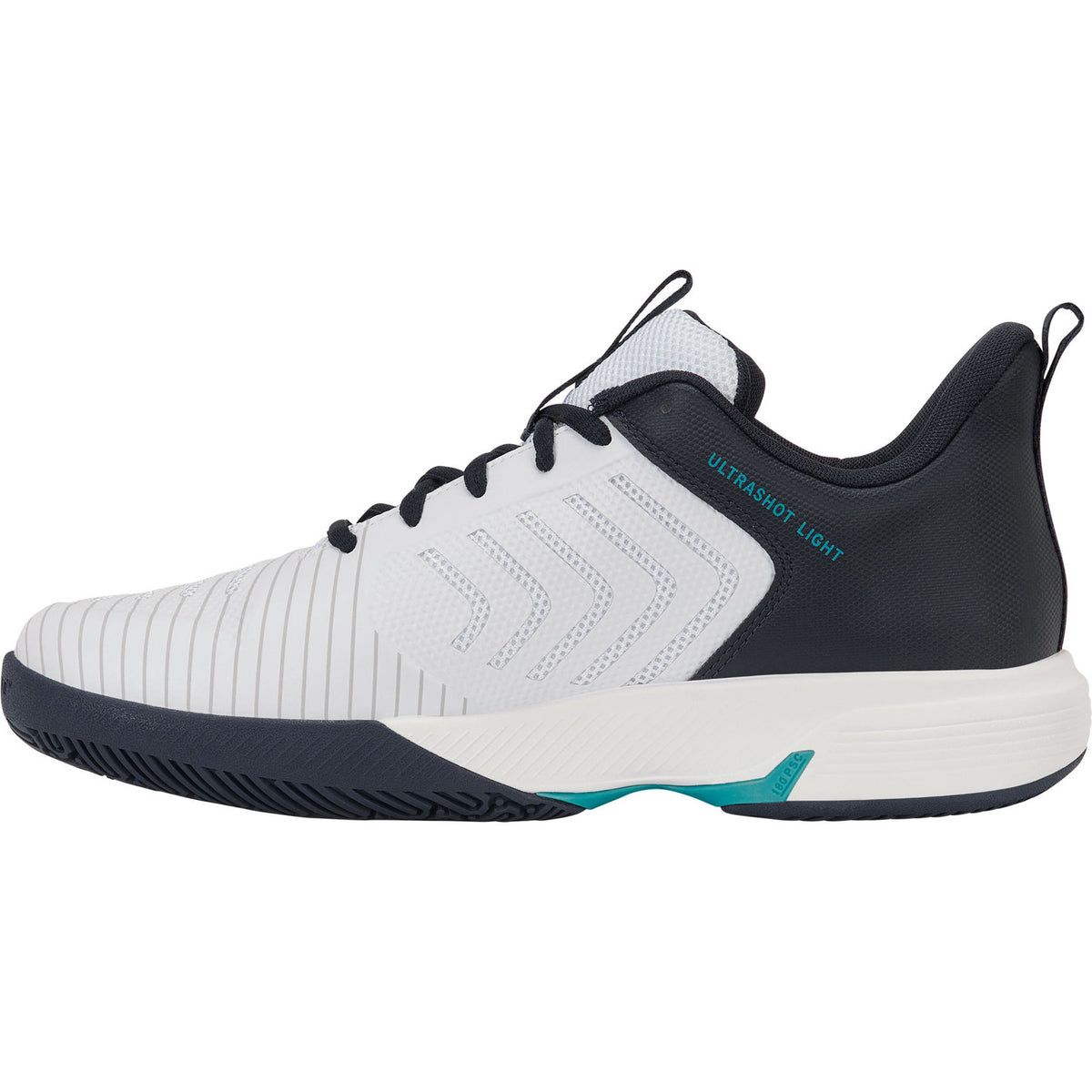 Binnenzijde van de witte K-Swiss Ultrashot Light met turquoise accent