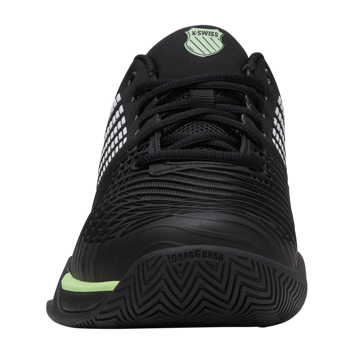 K-Swiss Express Light 3 Clay Black/Soft Neon Green, vooraanzicht met DuraWrap Flex-kooi