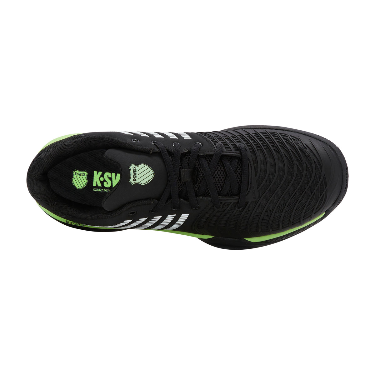 K-Swiss Express Light 3 Clay Black/Soft Neon Green, bovenaanzicht met vetersluiting