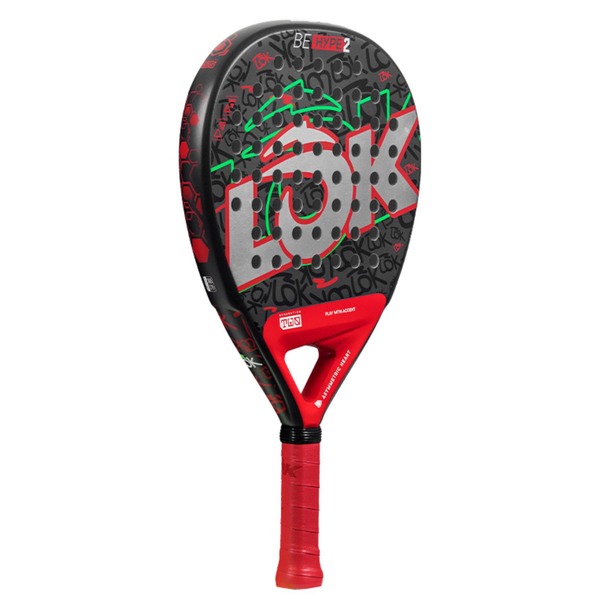 Lok Be Hype 2 padelracket schuin achteraanzicht met rode grip