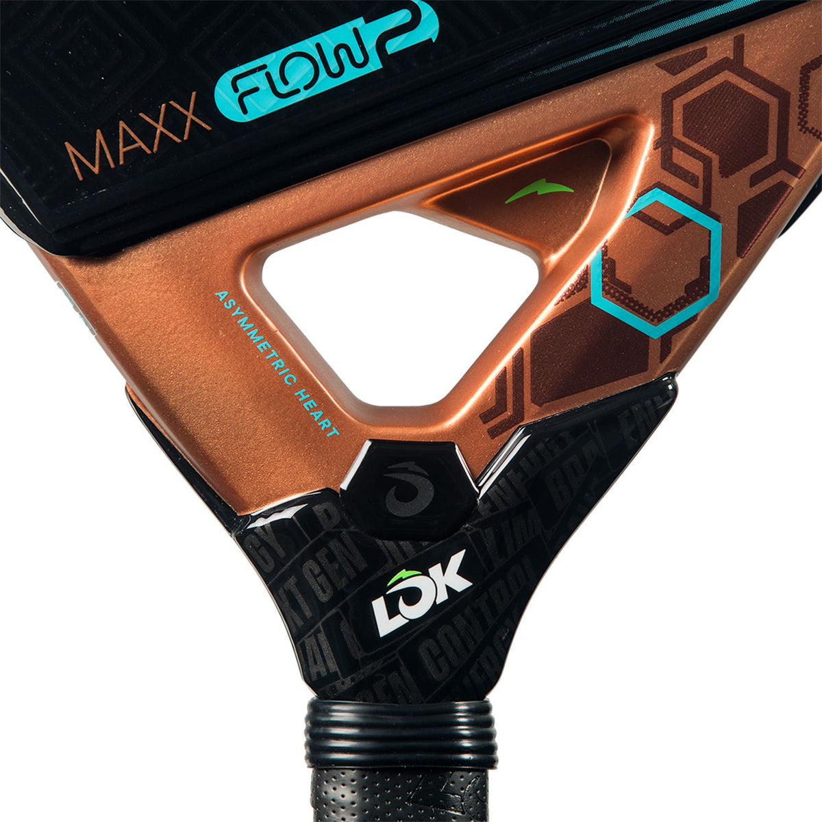 Szczegółowy widok miedzianego serca modelu Lok Maxx Flow 2 z nadrukiem MAXX FLOW 2