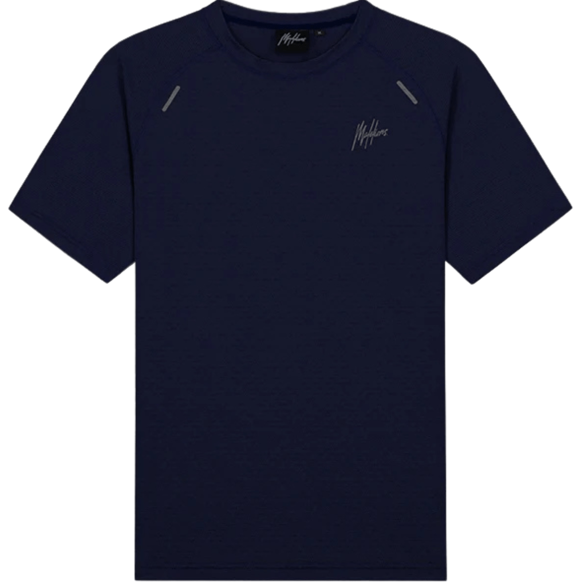 Vooraanzicht van het donkerblauwe Malelions Padel Vortex T-Shirt met ronde hals