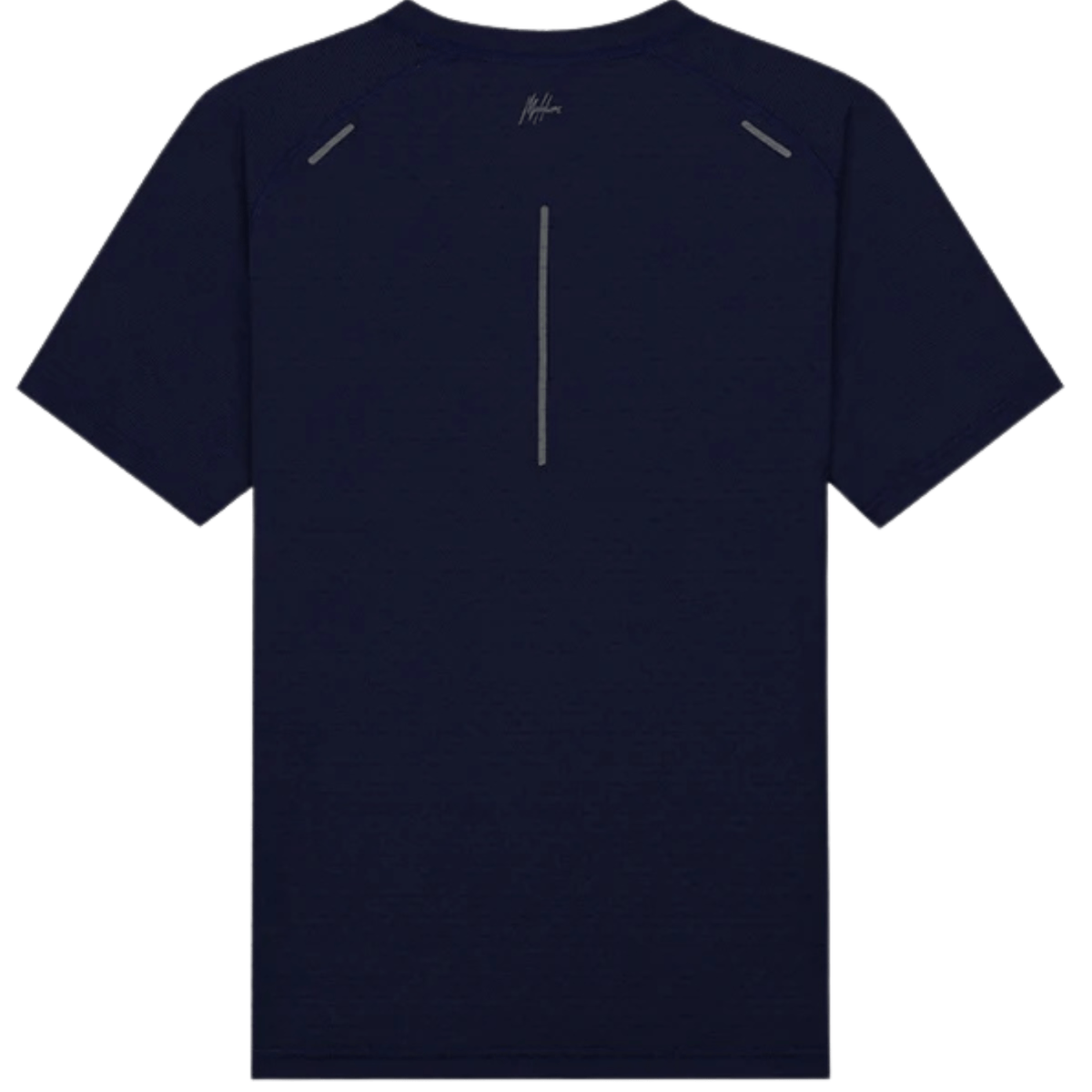 Achterkant van het donkerblauwe Malelions Padel Vortex T-Shirt met reflecterende streep