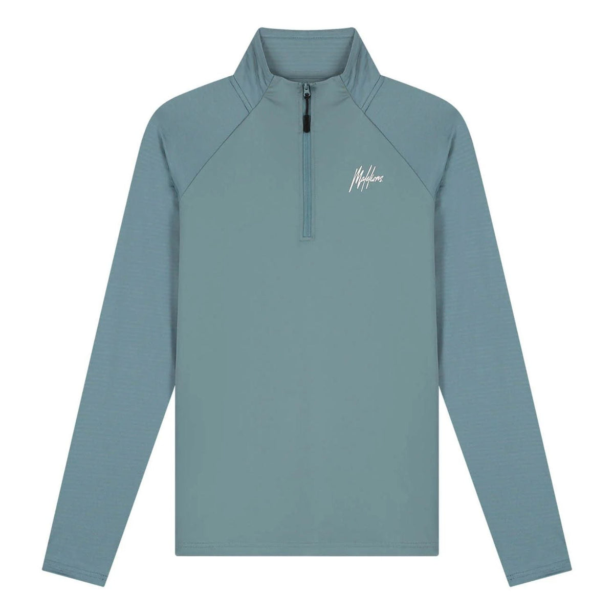 Malelions Sport Ace sweater met kwartrits in turquoise, vooraanzicht met logo