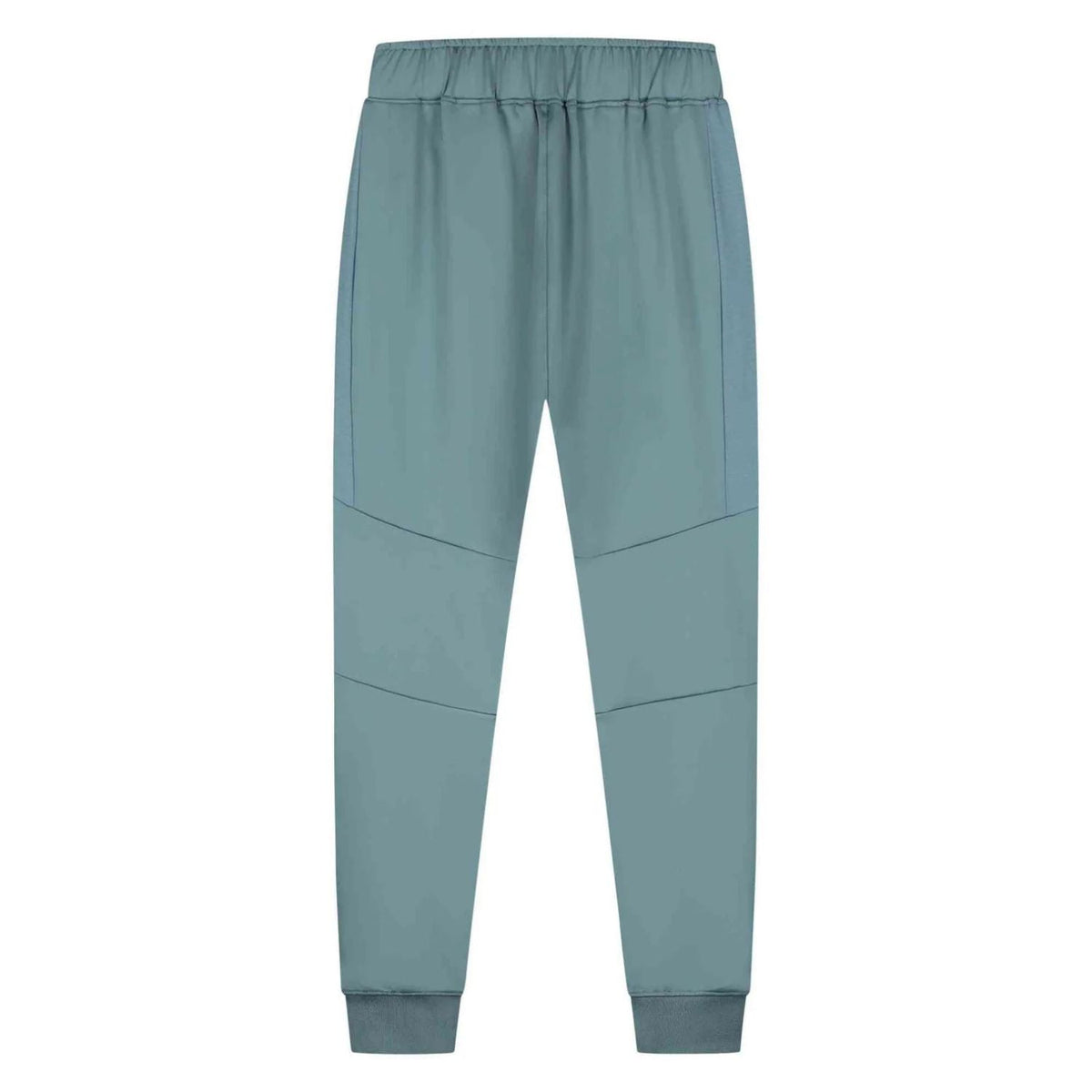 Achterkant van de grijsgroene Malelions Sport Ace Trackpants met gestikte kniepanelen