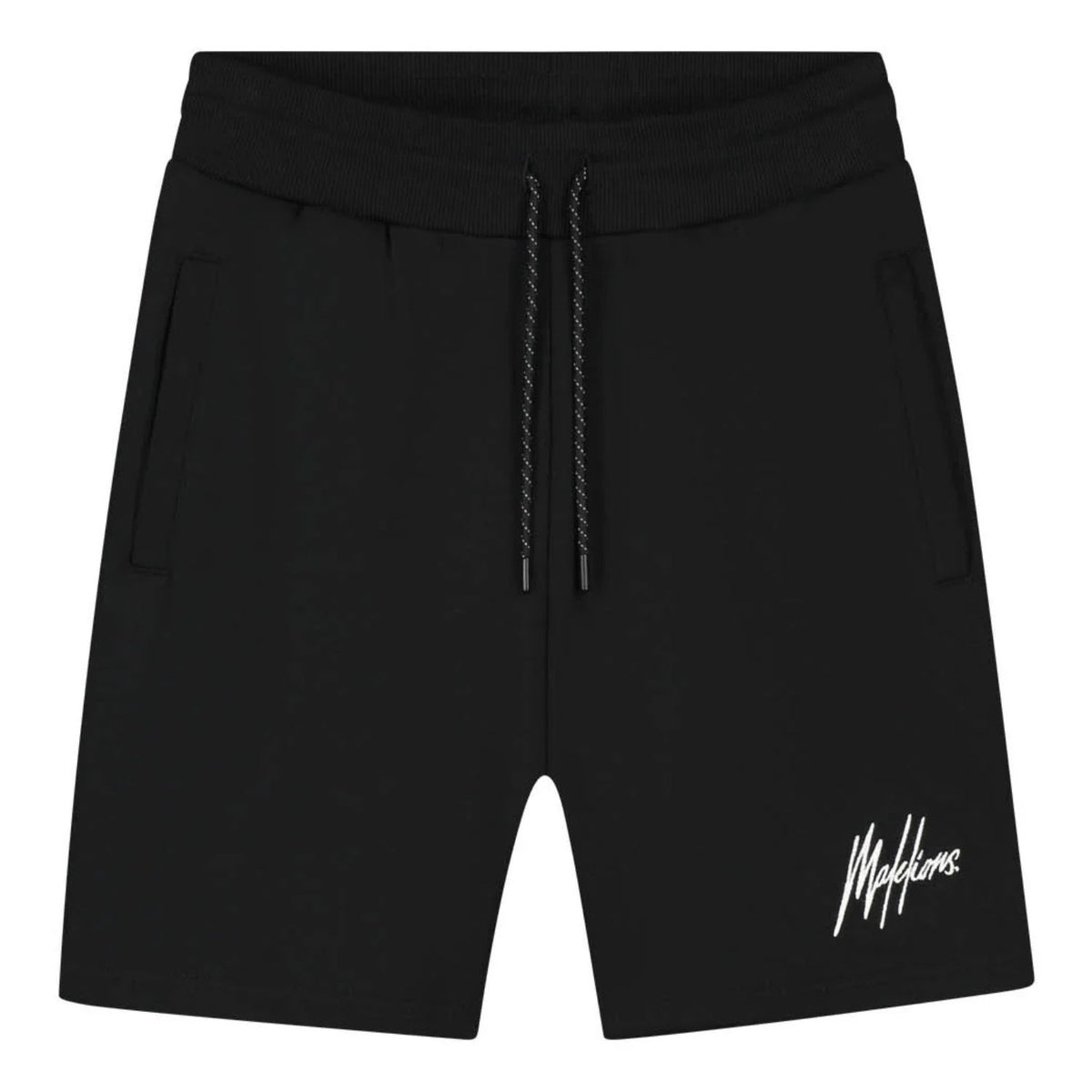 Malelions Sport shorts in black with a drawstring and white logo, front view