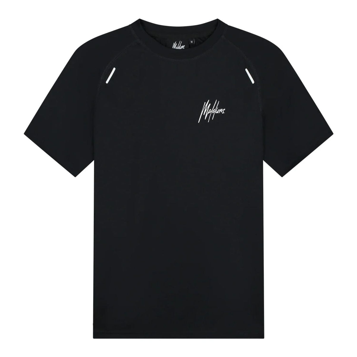 Malelions Sport pique T-shirt voor heren in zwart, vooraanzicht met wit logo