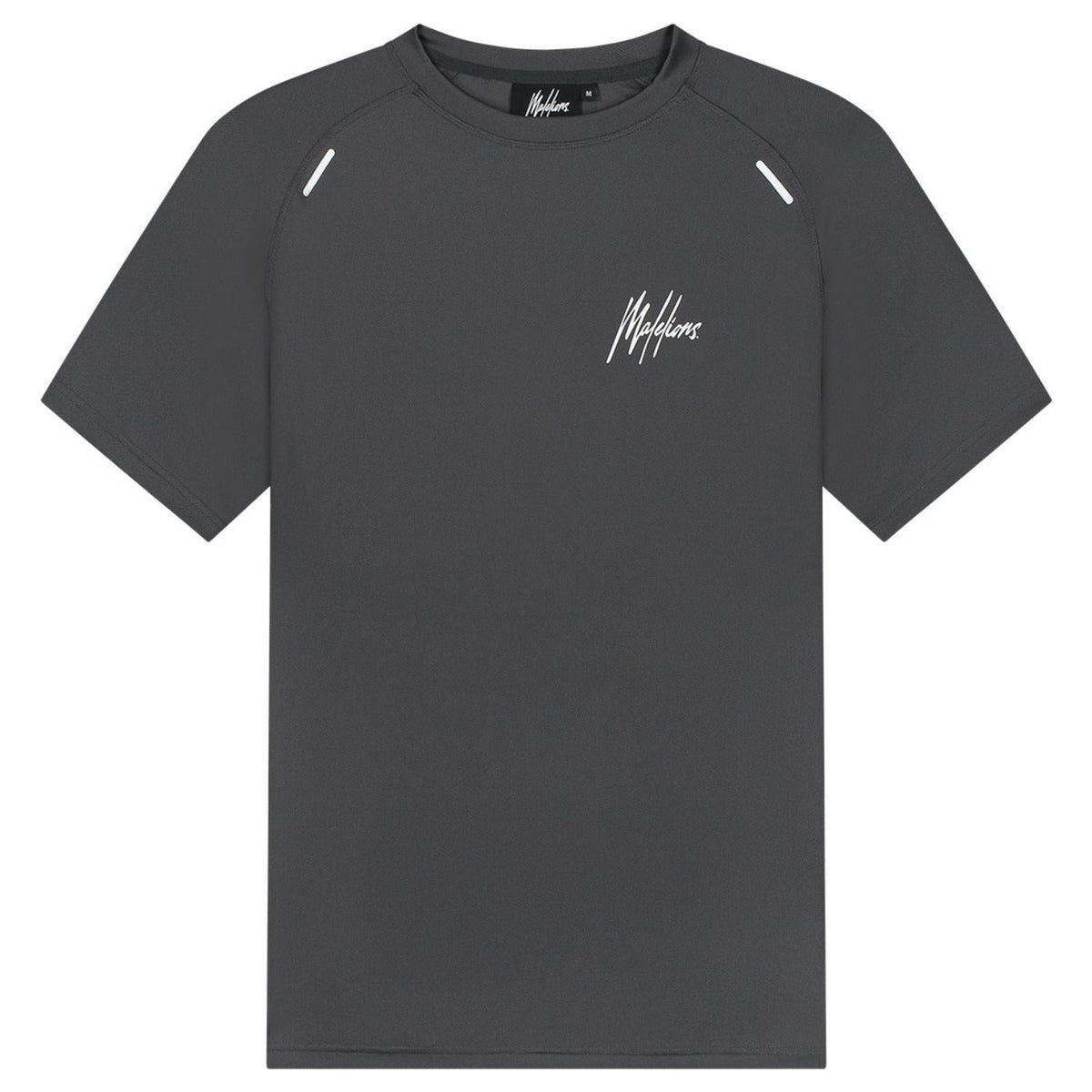 Malelions Sport pique T-shirt voor heren in donkergrijs, vooraanzicht met logo