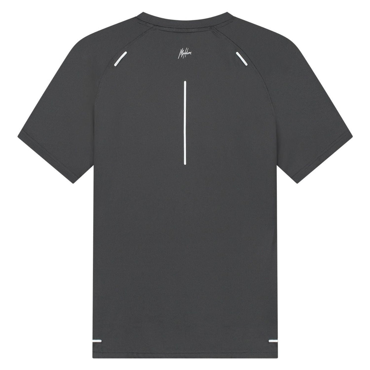 Achterzijde van het donkergrijze Malelions Sport pique T-shirt met witte streep