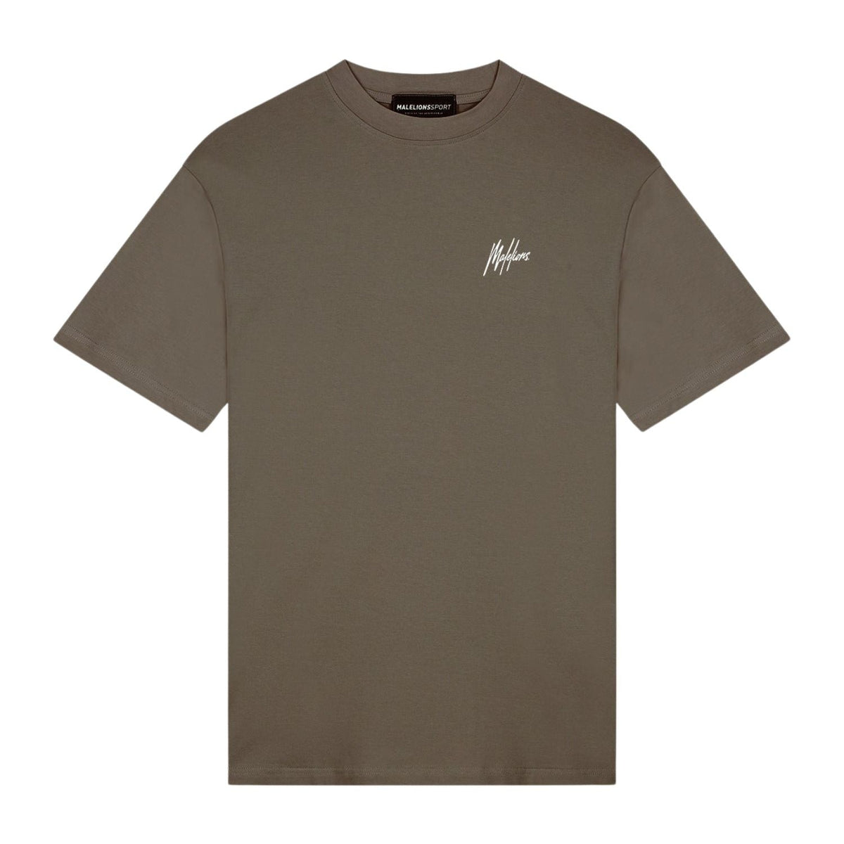 Malelions Sport Regular Running T-Shirt in Khaki, plat vooraanzicht in olijftint