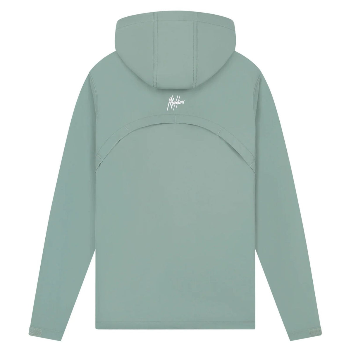 Achterzijde van het mintgroene Malelions Sport running jack met capuchon