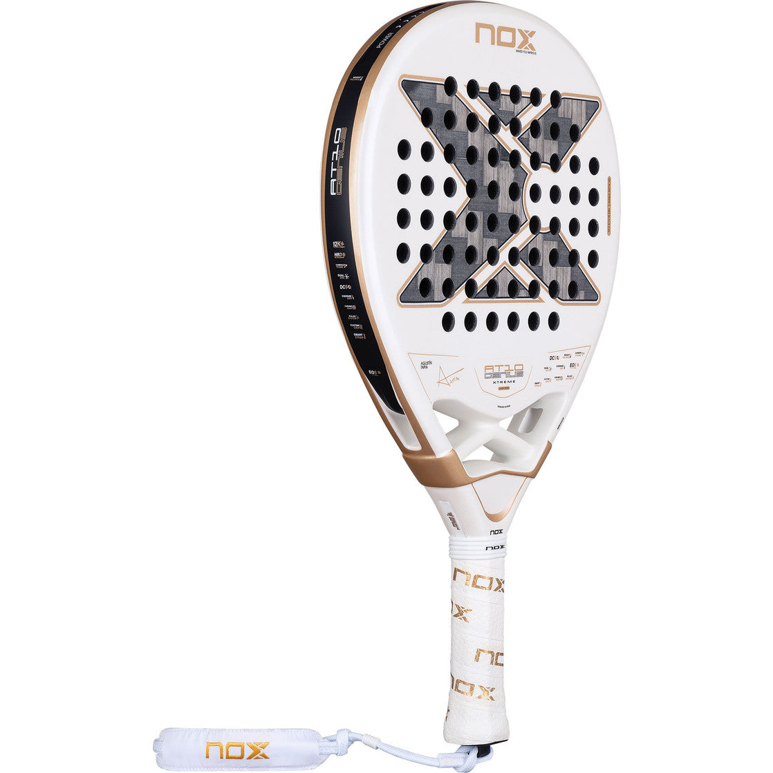 NOX AT10 Genius 12K Xtrem 2026 padelracket schuin vooraanzicht, druppelvorm in wit