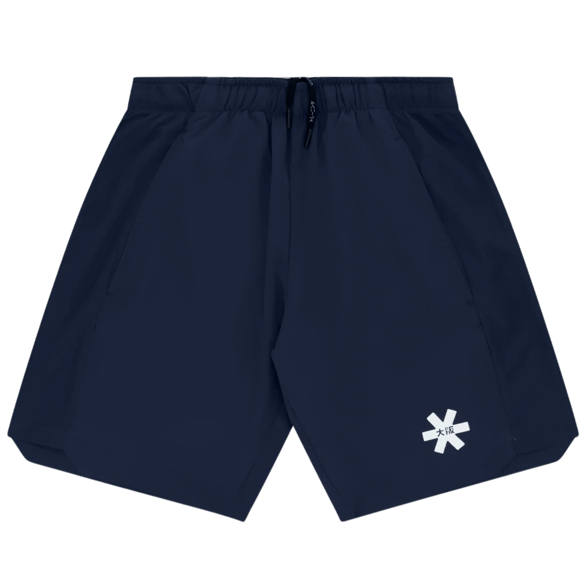 Vooraanzicht van de donkerblauwe Osaka Men Training Short met wit sterlogo op de pijp