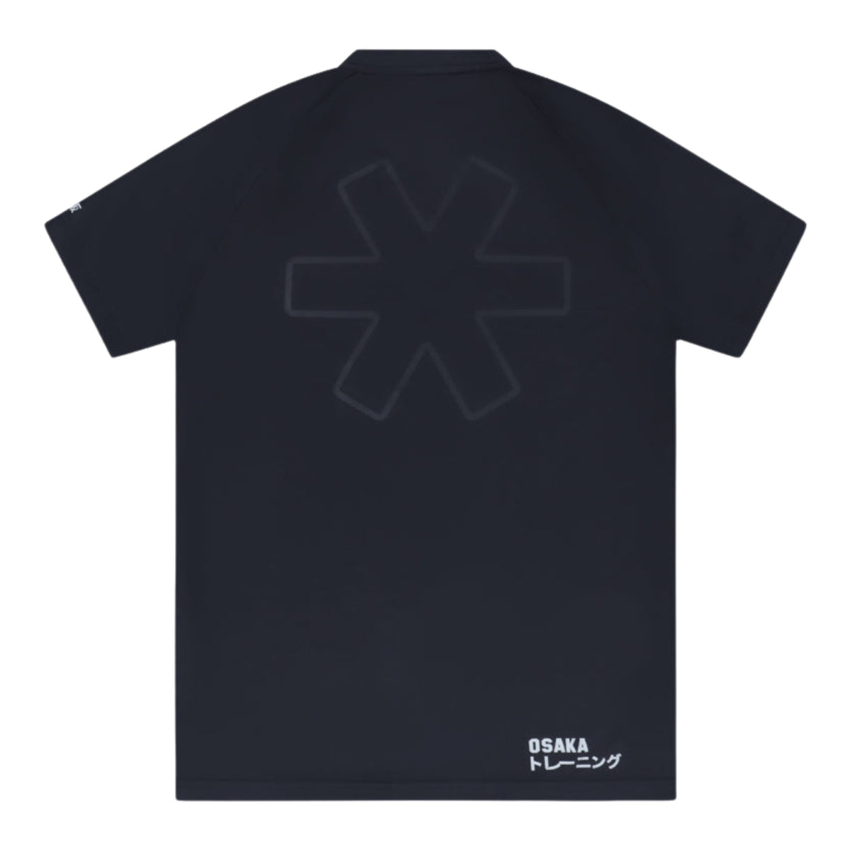 Plat achteraanzicht van het zwarte Osaka Training T-shirt met sterprint