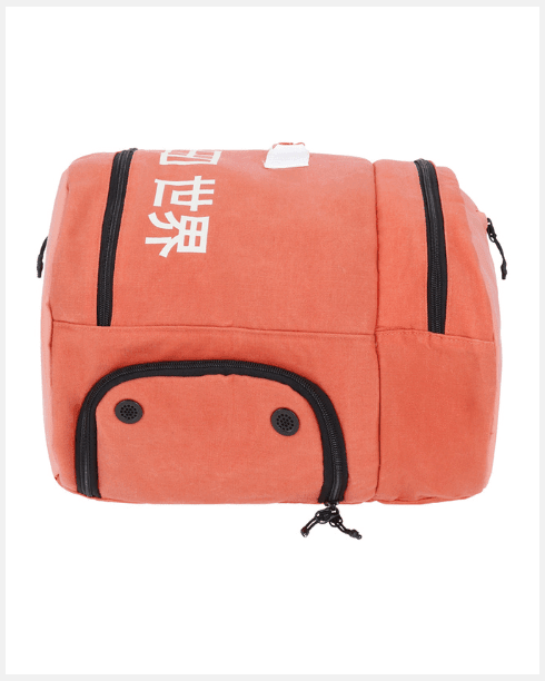 Achterzijde van de koraalkleurige Osaka Pro Tour tas met rond ritsvak en trekkoorden
