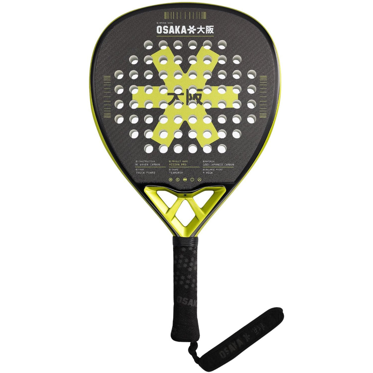 Osaka Vision Pro Power Ferite padelracket in donkergrijs met gele ster, vooraanzicht