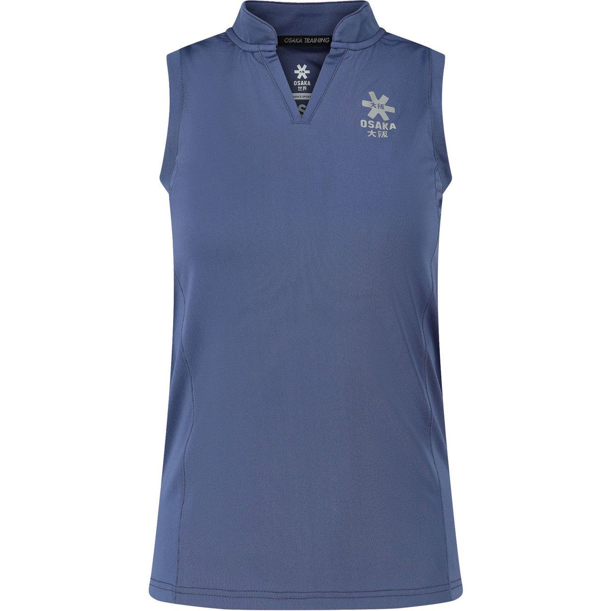 Vista frontale della canotta blu Osaka Women Court Tank Top con colletto rialzato e logo a forma di stella