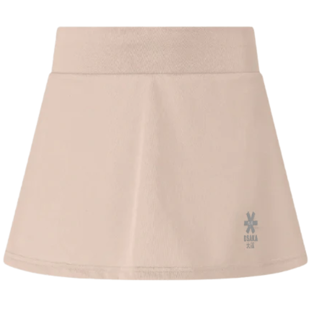 Vooraanzicht van de beige Osaka Women Floucy Skirt met brede tailleband en klein logo