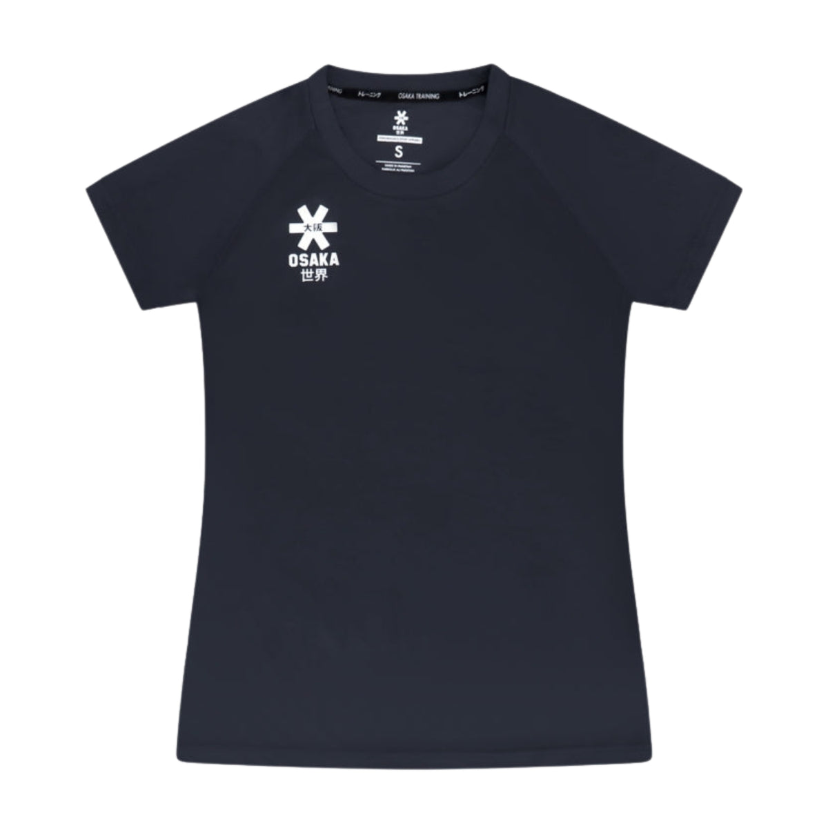 Osaka Training T-shirt voor dames in zwart, plat vooraanzicht met logo