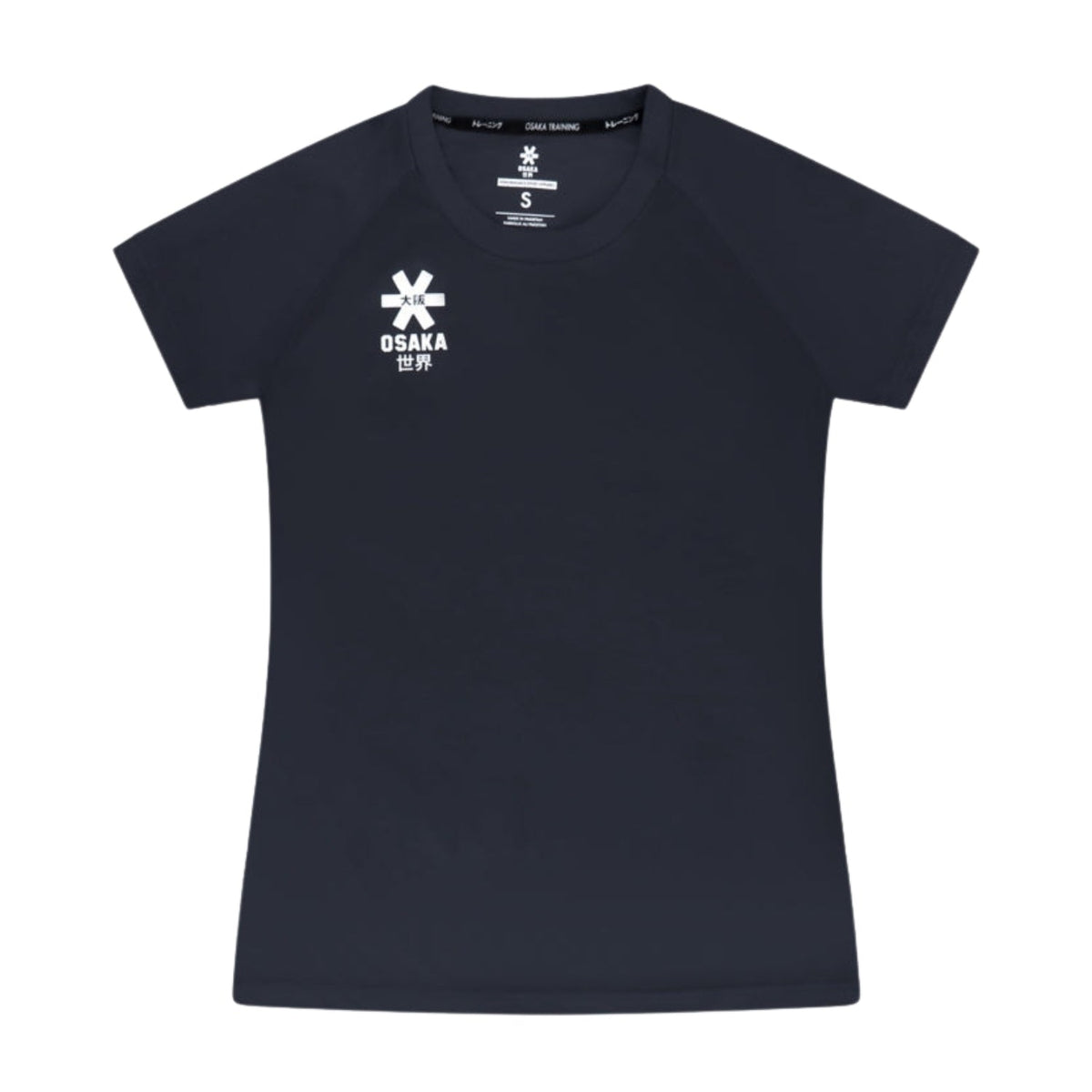 Osaka Training T-shirt voor dames in zwart, plat vooraanzicht met logo