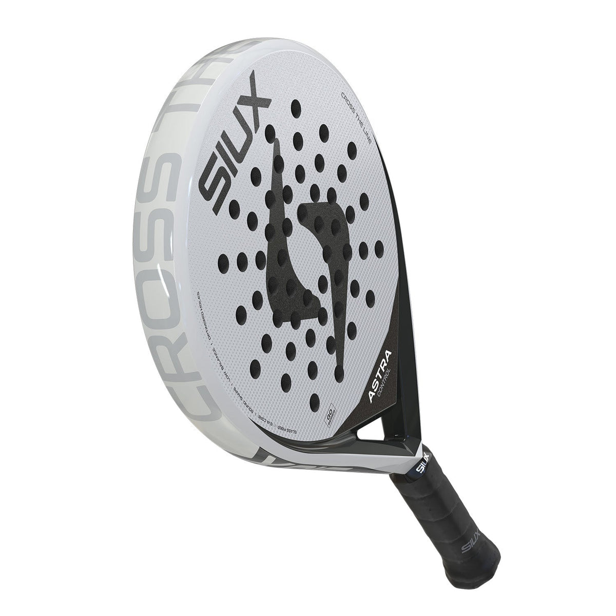 Achterzijde van het Siux Astra Ctrl 26 padelracket in wit met grijze belettering