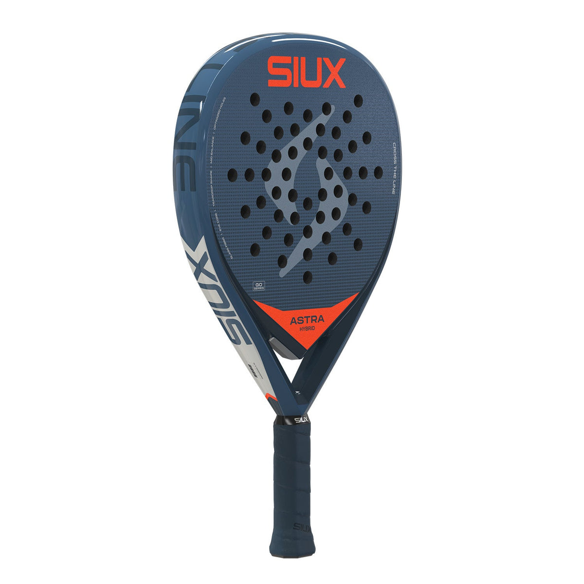 Siux Astra Hybrid 26 padelracket licht gedraaid, donkerblauw blad met oranje punt