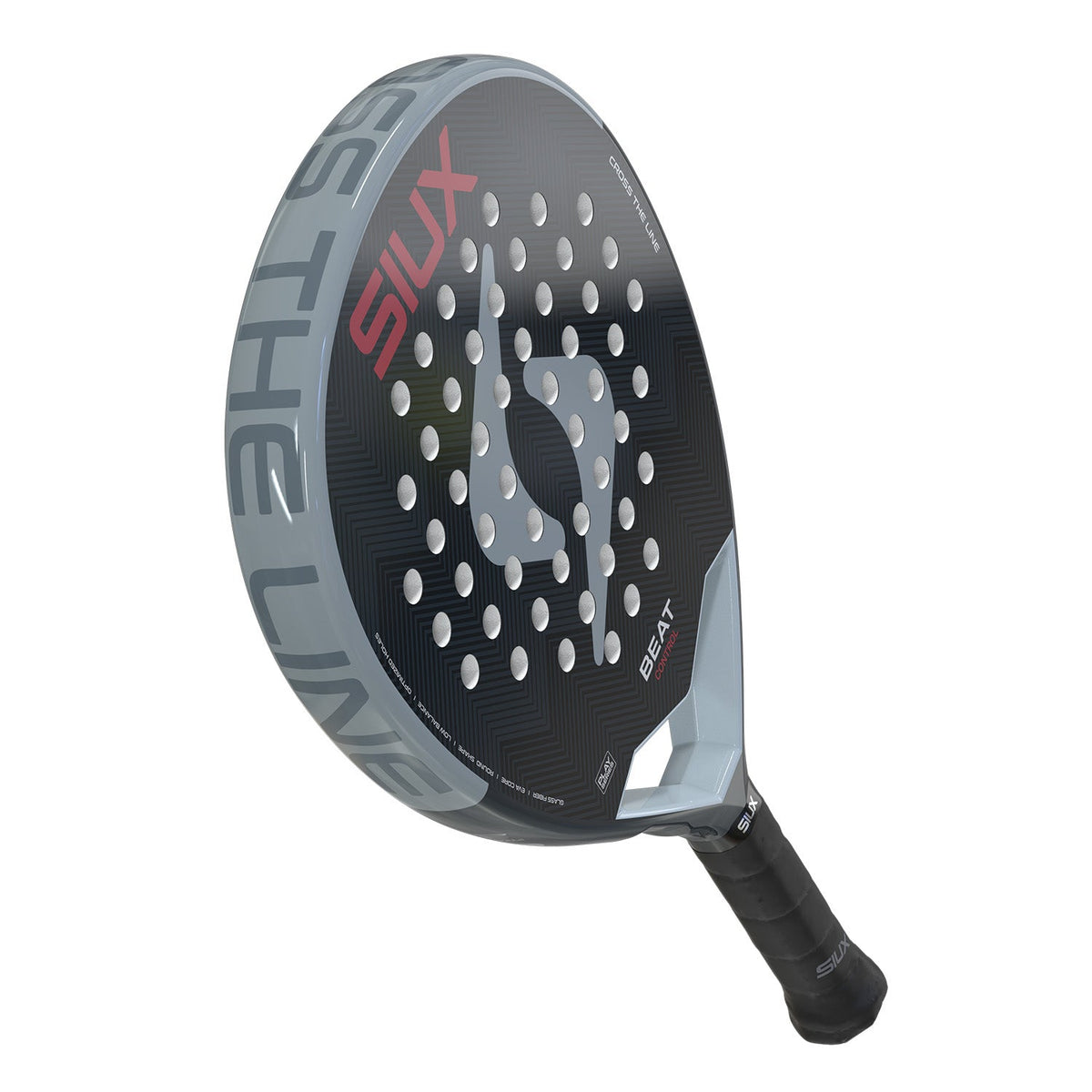 Achterzijde van het Siux Beat Control 3 26 padelracket in zwart met grijze letters