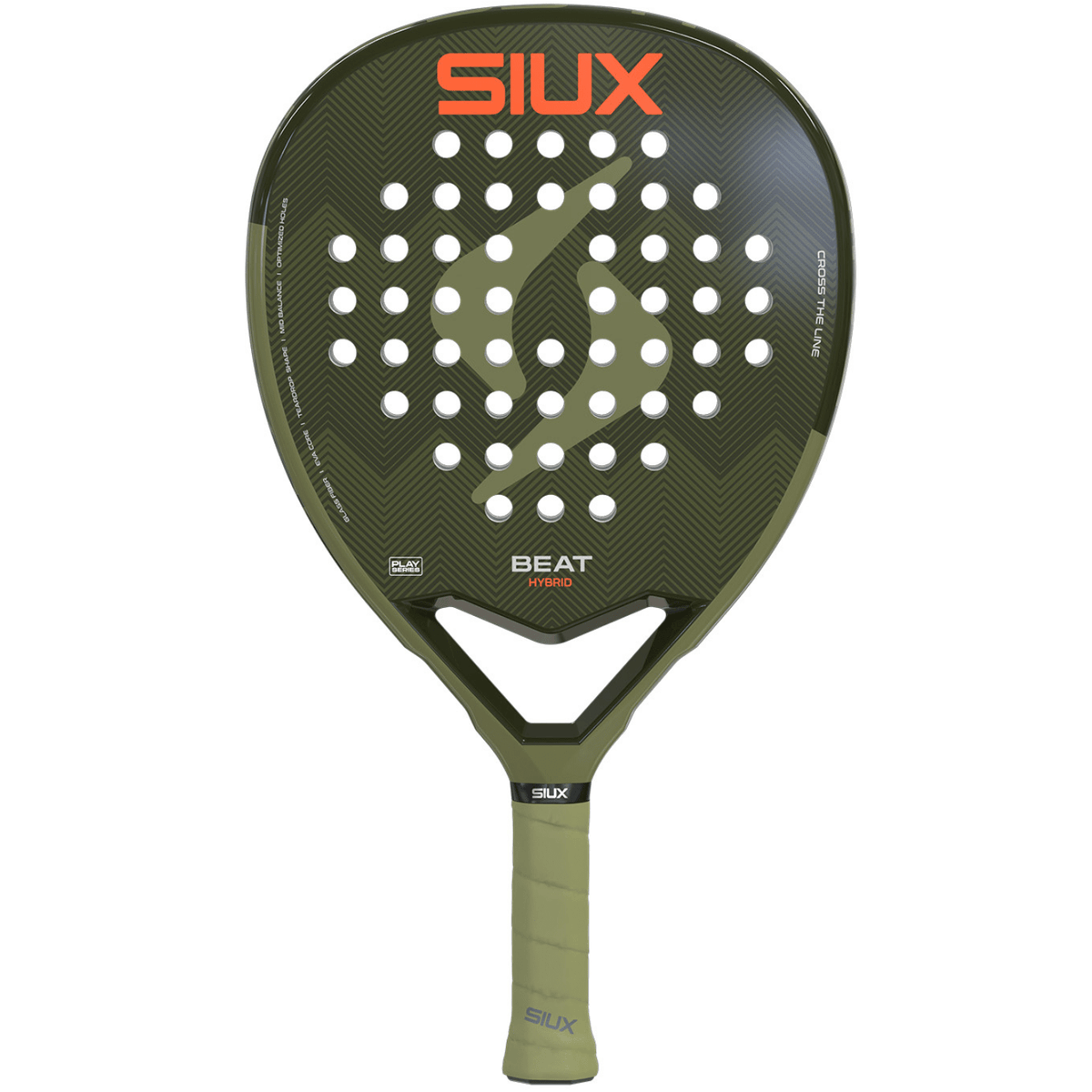 Siux Beat Hybrid 3 26 padelracket in legergroen met oranje SIUX-logo, vooraanzicht