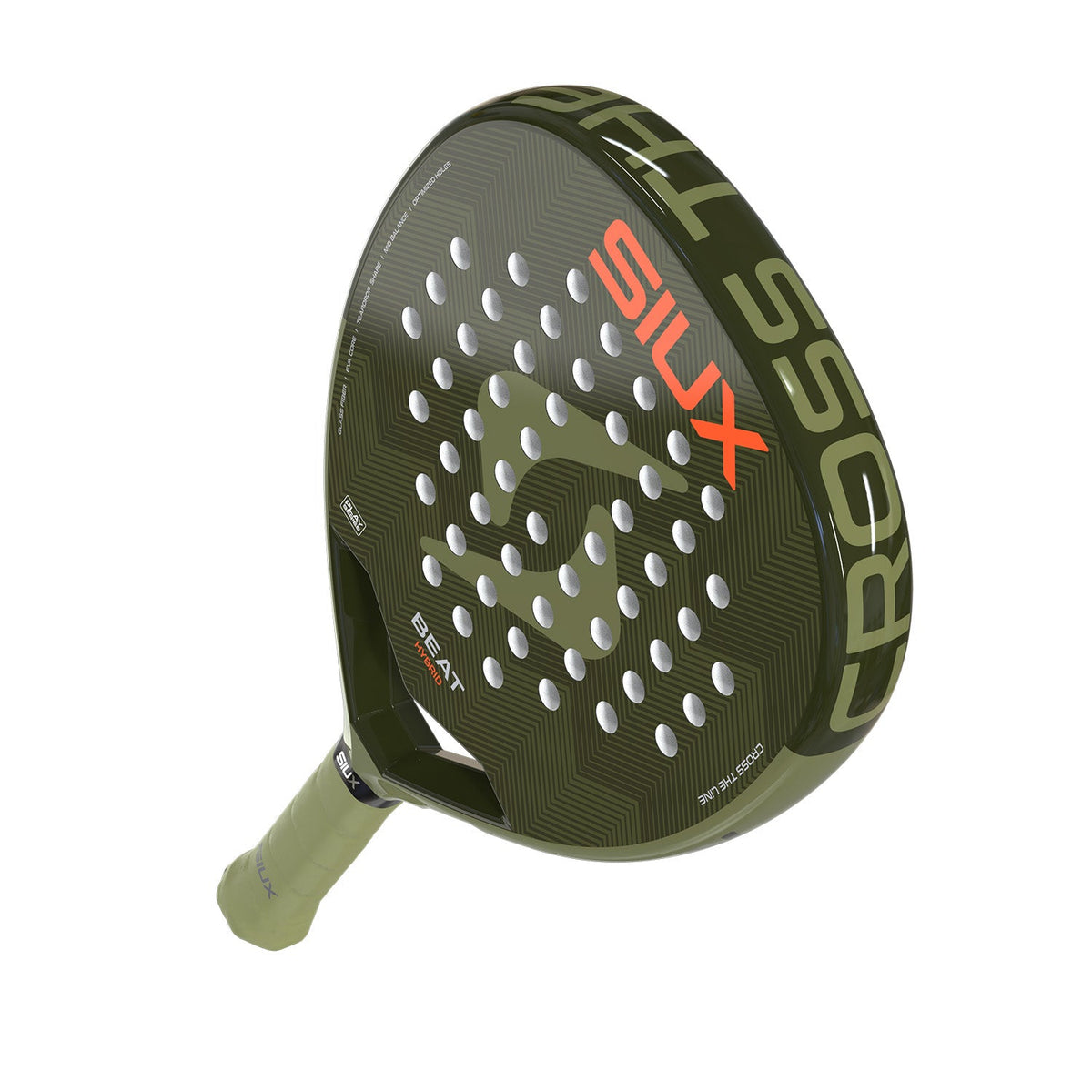 Siux Beat Hybrid 3 26 padelracket schuin van onderen met groene grip in beeld
