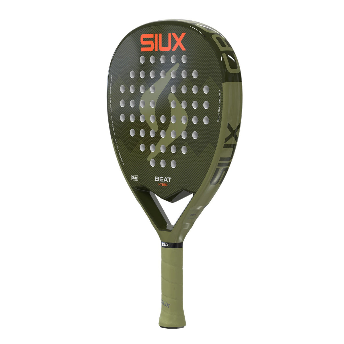 Siux Beat Hybrid 3 26 padelracket schuin vooraanzicht, druppelvorm in legergroen
