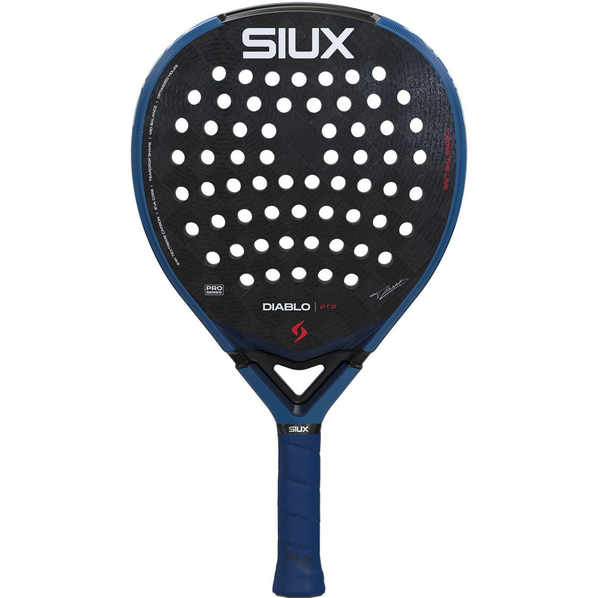 Siux Diablo Pro 26 padelracket in de blauwe uitvoering, vooraanzicht met wit logo