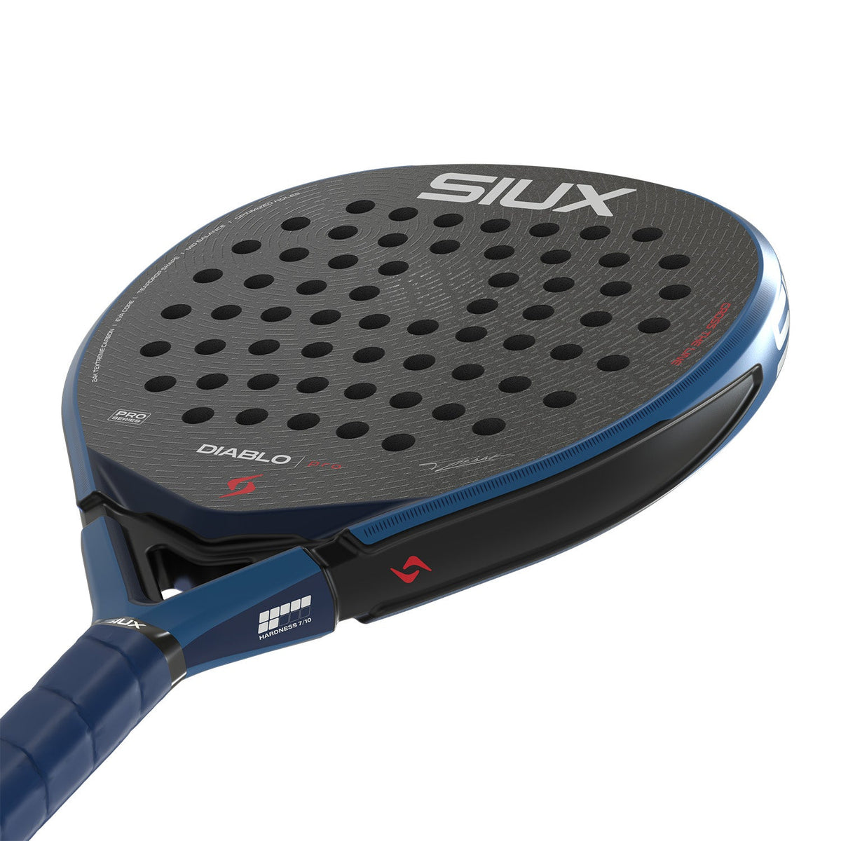 Liggend aanzicht van de blauwe Siux Diablo Pro 26 met wit SIUX-logo op het blad