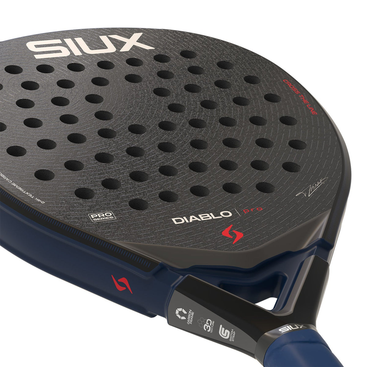 Close-up of the black hitting surface of the Siux Diablo Pro 26 with red accents