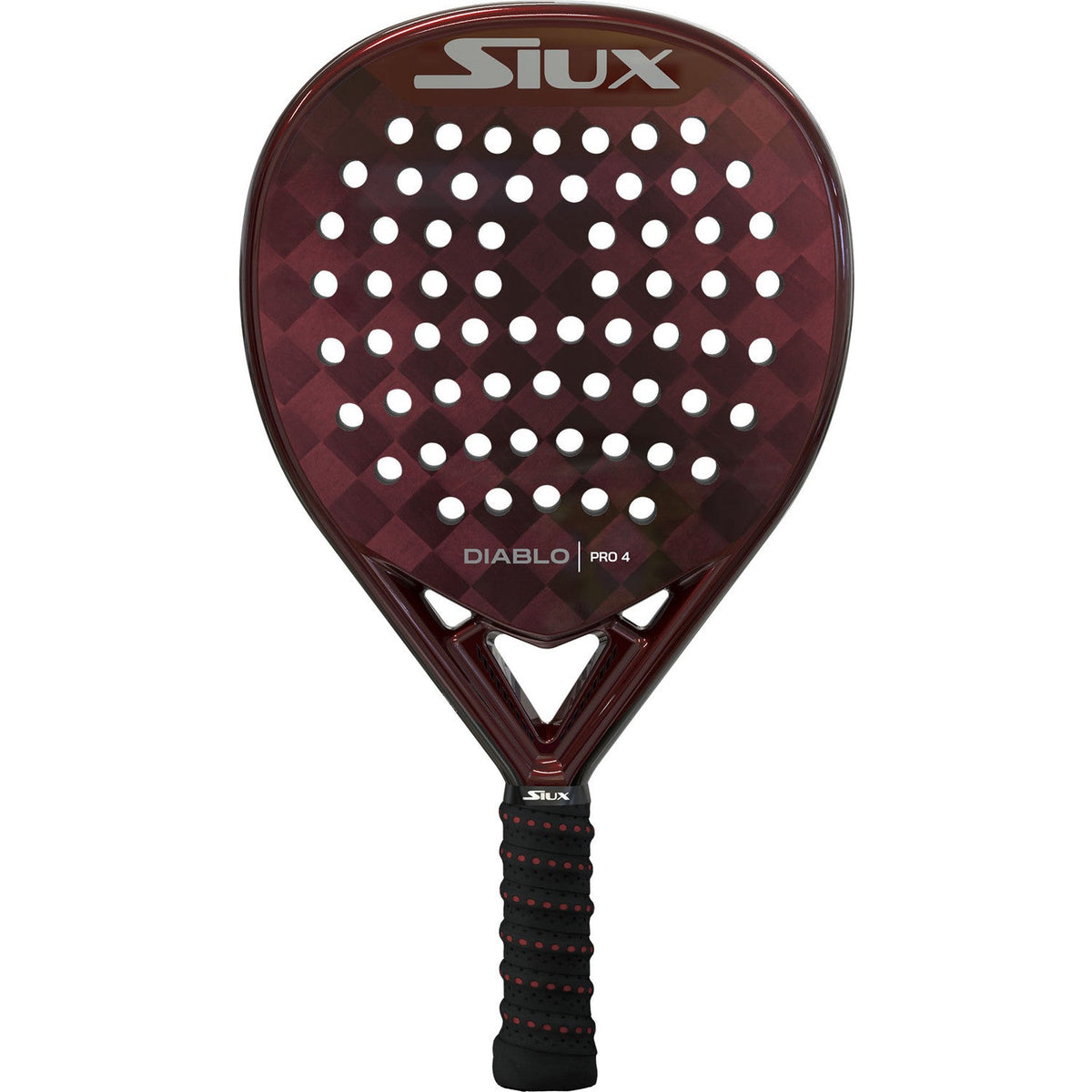 Siux Diablo Pro 4 padelracket in bordeauxrood met zwarte grip, vooraanzicht