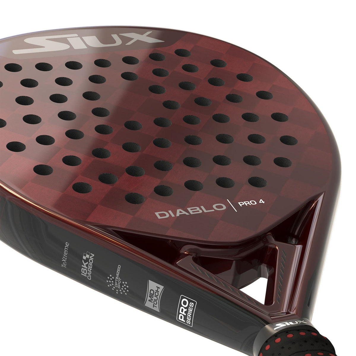 Close-up van het ruitpatroon op het slagvlak van het Siux Diablo Pro 4 in donkerrood