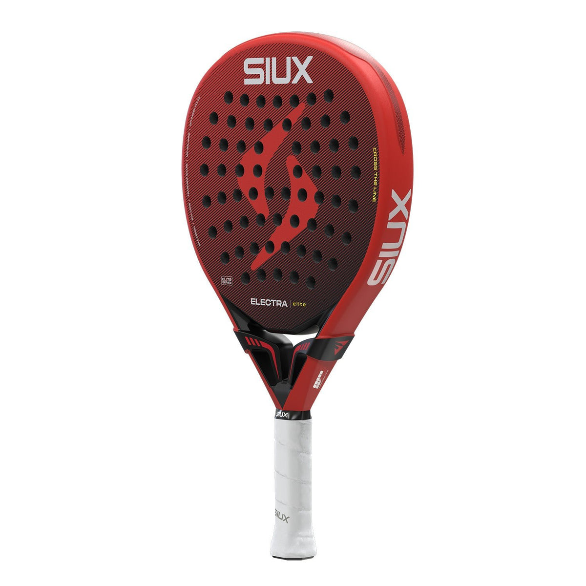 Siux Electra Elite 6 26 padelracket schuin vooraanzicht, druppelvorm in rood