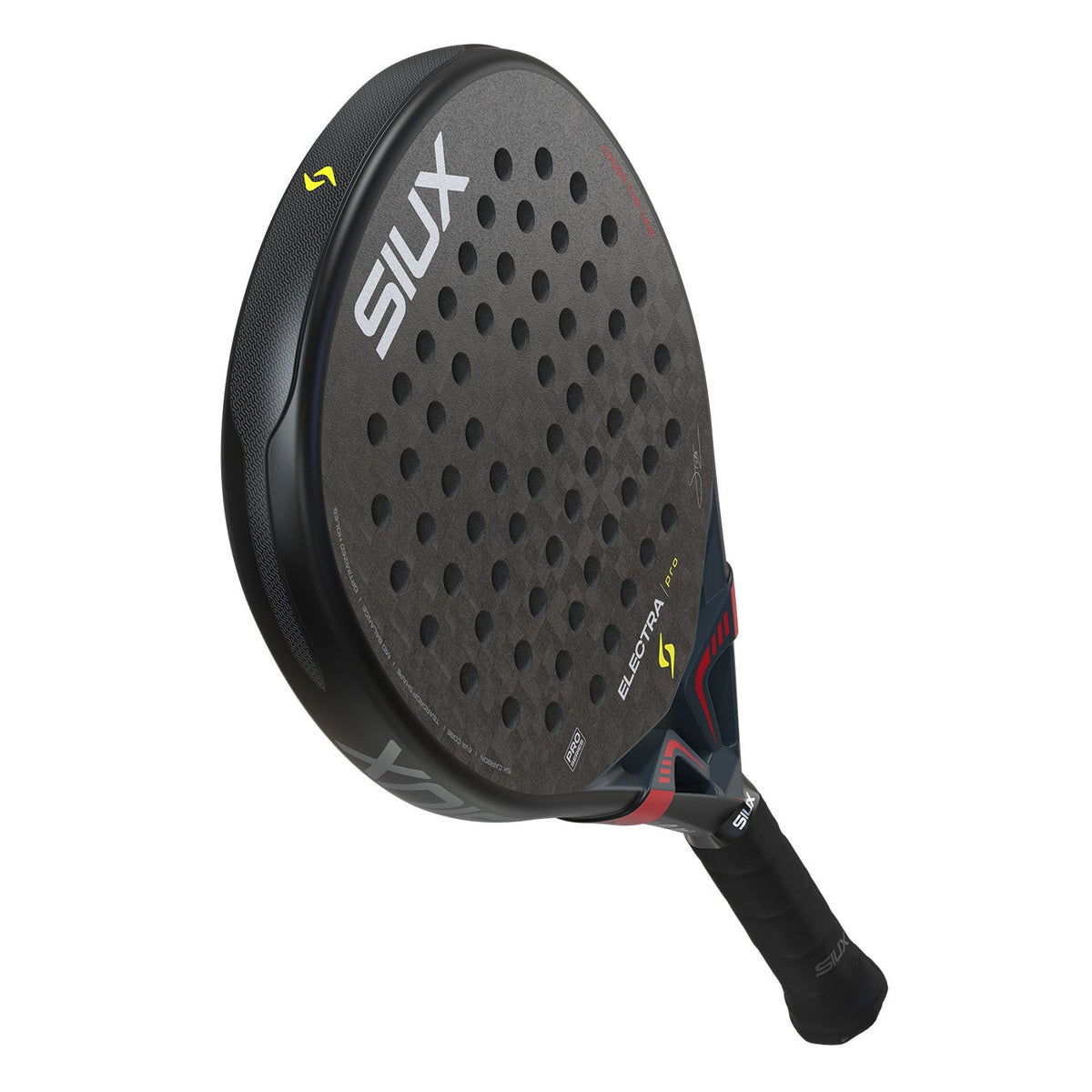 The back of the Siux Electra Pro 26 padel racket in black with red detailing