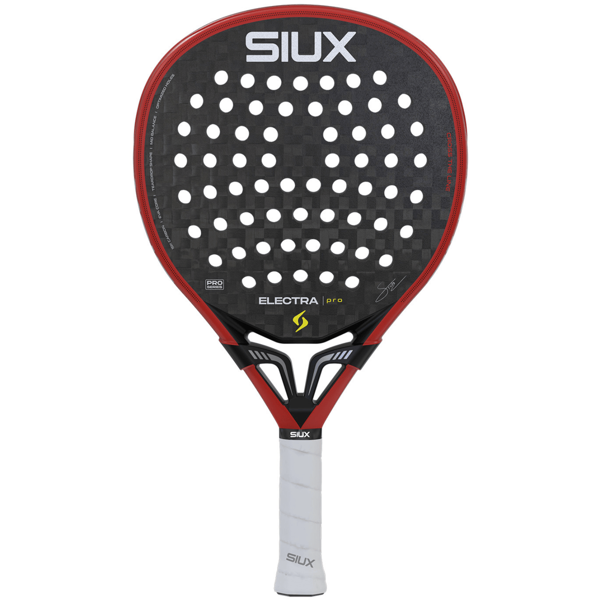 Raquette de padel Siux Electra Pro 26, version rouge, vue de face avec grip blanc